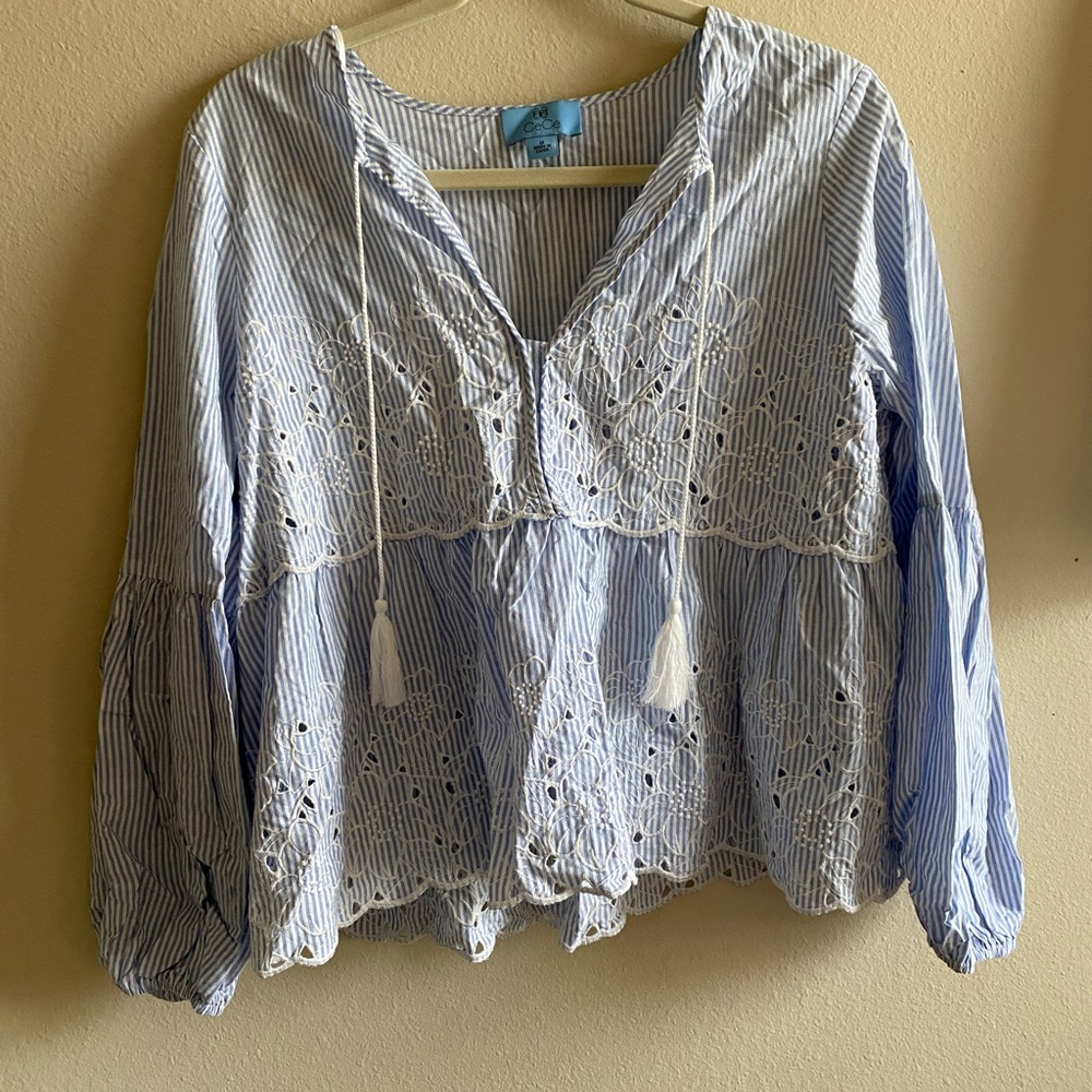 Blue and White Striped Blouse